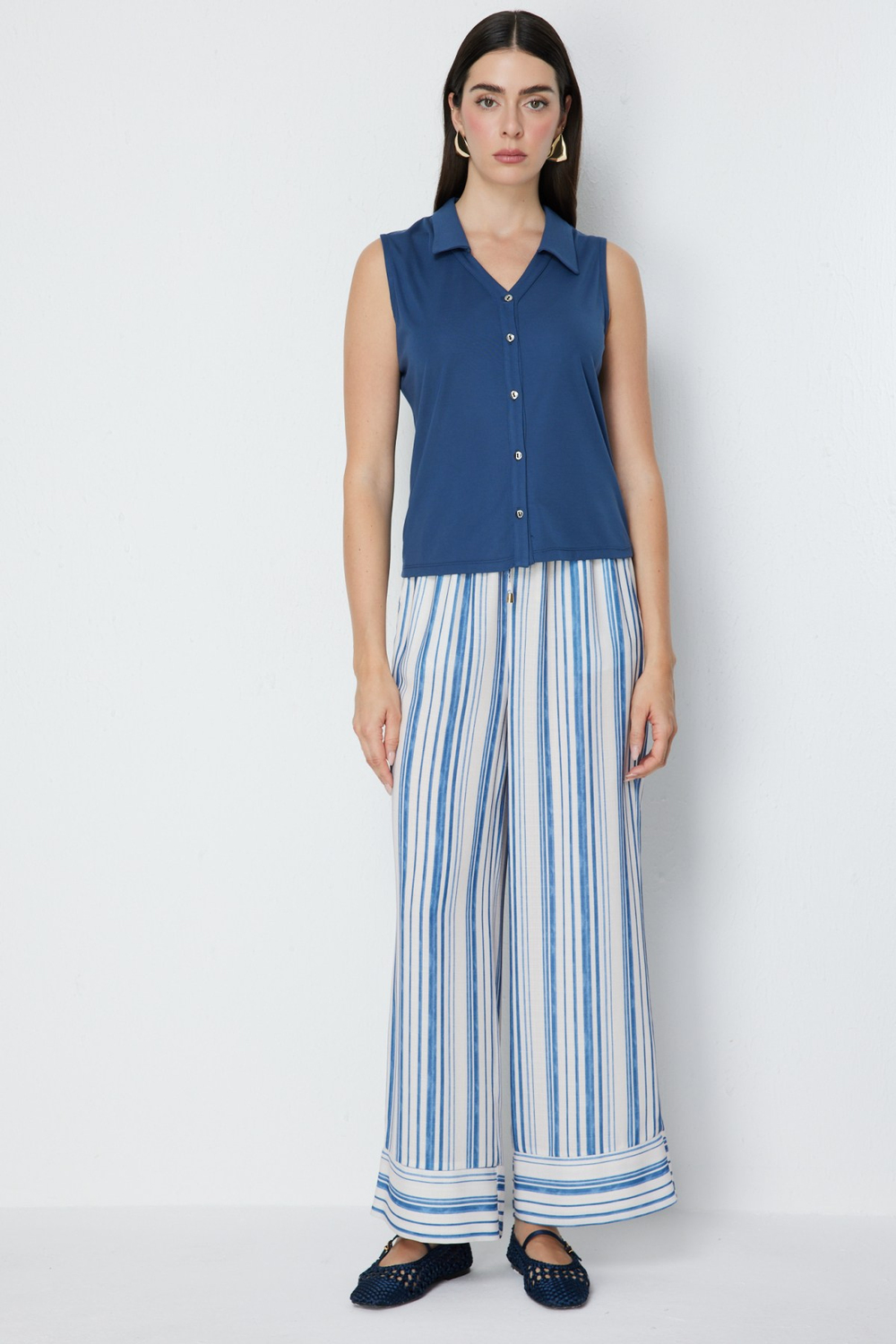 On Polo Yaka Düğmeli Bluz INDIGO