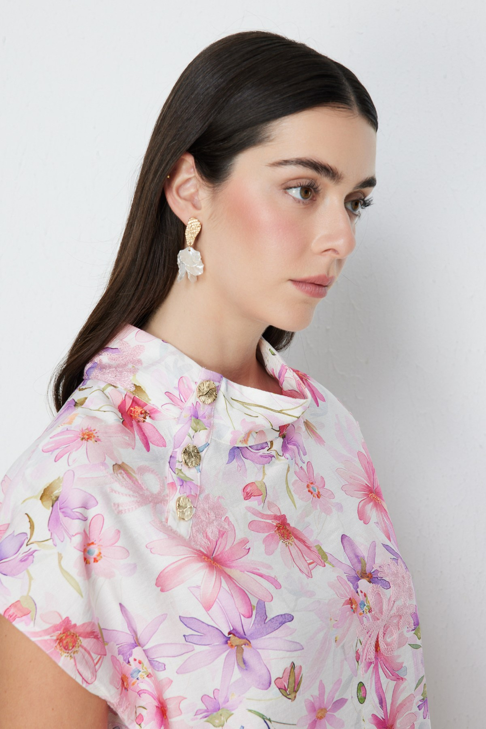 On Puantiyeli Yakası Düğme Detaylı Bluz PEMBE