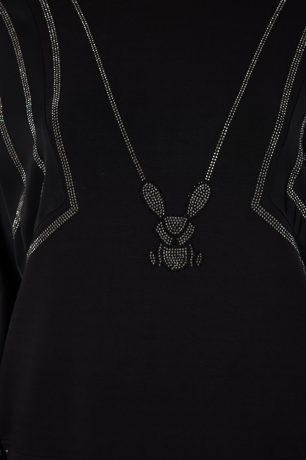 On Tavşan Desenli Mix Kumaş Sweat SIYAH