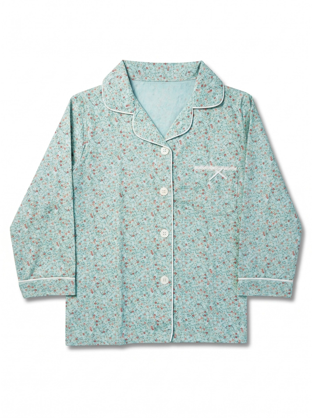 Kız Çocuk Düğme Detaylı Çiçekli Pijama Takımı