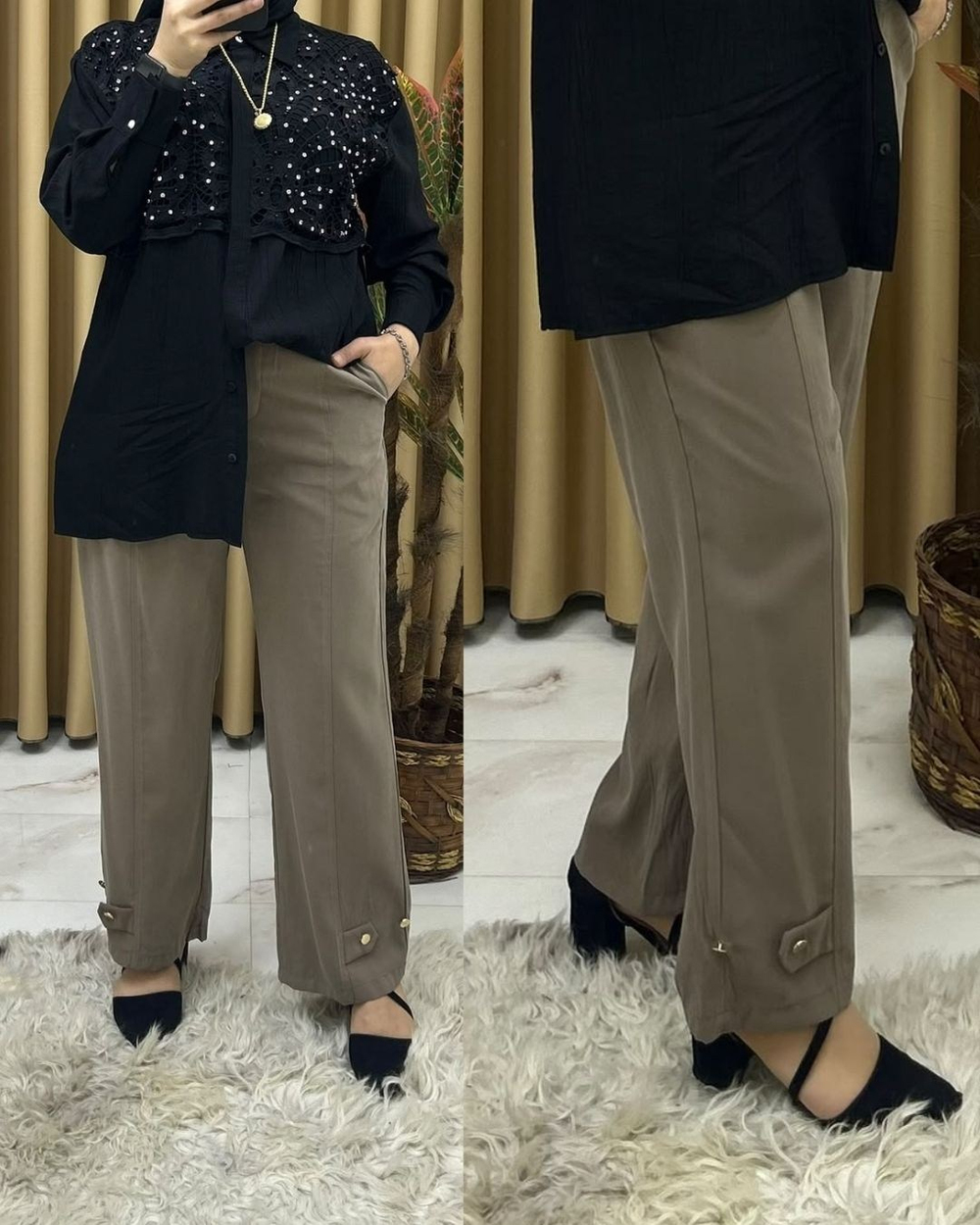 28112 Benetton Meyra Pantolon Taş Rengi