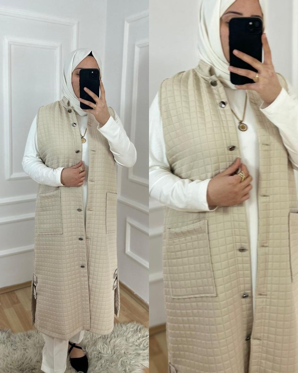 Asil kapitone yelek krem 31102
