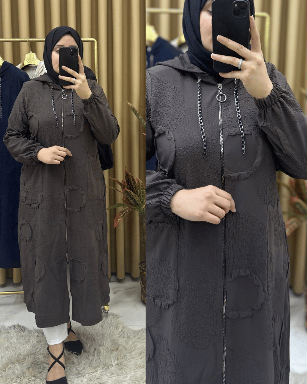 Azra Jakarlı Kabartmalı Zincirli Kap Kahverengi 30106