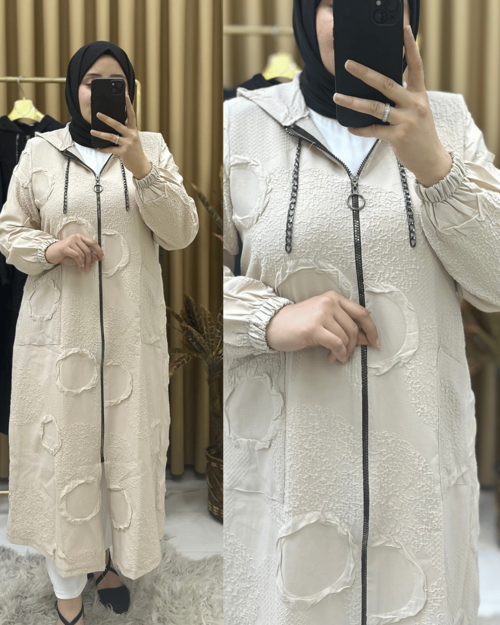 Azra Jakarlı Kabartmalı Zincirli Kap Krem 30106