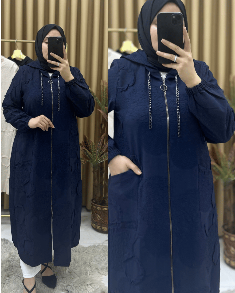 Azra Jakarlı Kabartmalı Zincirli Kap Lacivert 30106