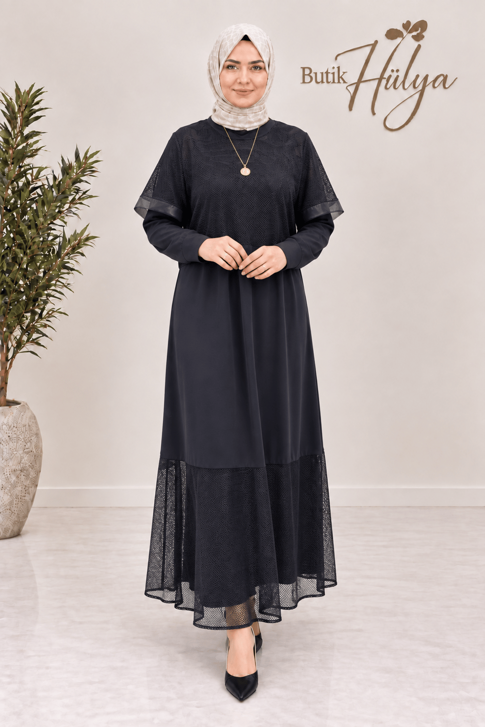Fileli Sandy Kumaş Elbise Siyah 26112