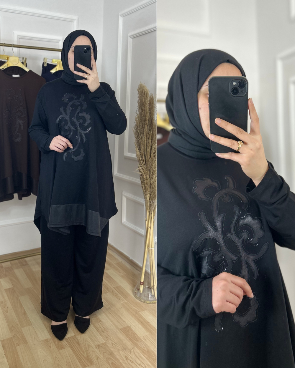 Nisa derili ikili takım siyah 29102