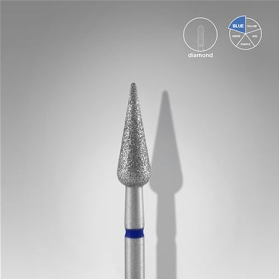 Elmas Sivri Armut Freze, Mavi, Çap 4 mm, Çalışma Kısmı 12 mm