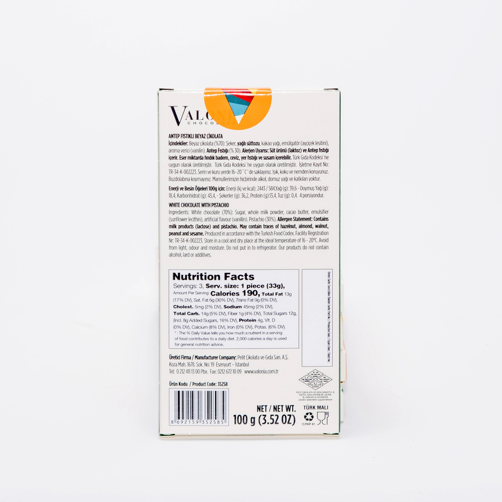 4U Beyaz Antep Fıstıklı Çikolata   100 g