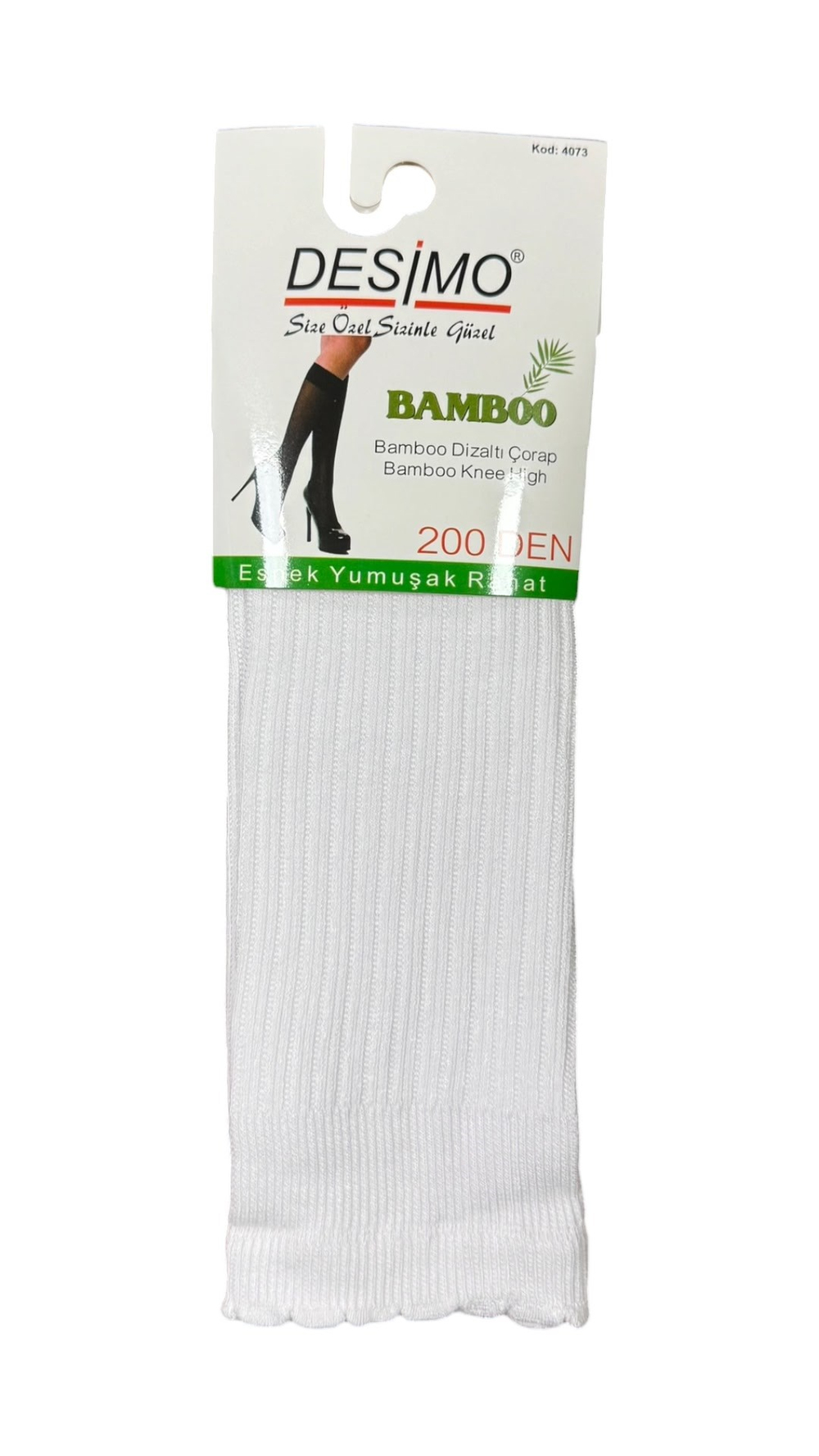 200 Denye Kadın Bambu Yumuşak Diz Altı Çorabı – 6 Çift - Beyaz (10)