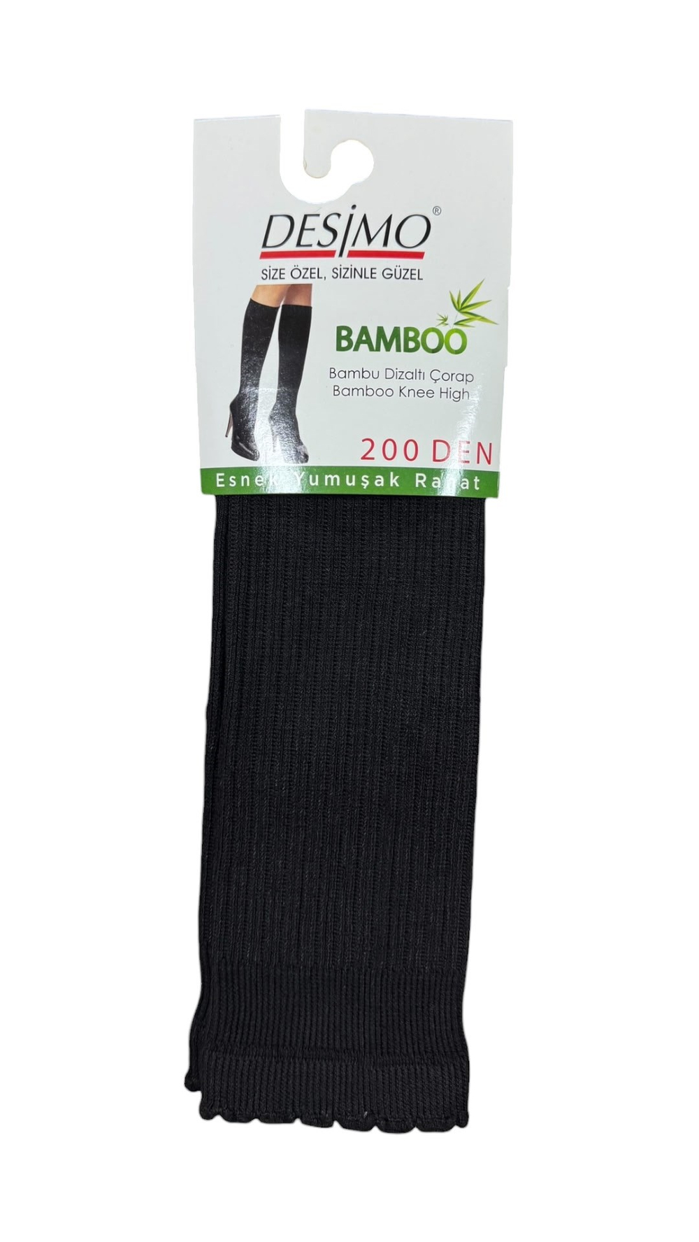 200 Denye Kadın Bambu Yumuşak Diz Altı Çorabı – 6 Çift - Siyah (500)