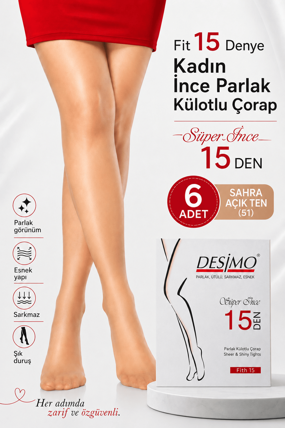 Fit 15 Denye Kadın İnce Parlak Külotlu Çorap – 6 Adet - SAHRA TEN (51) 