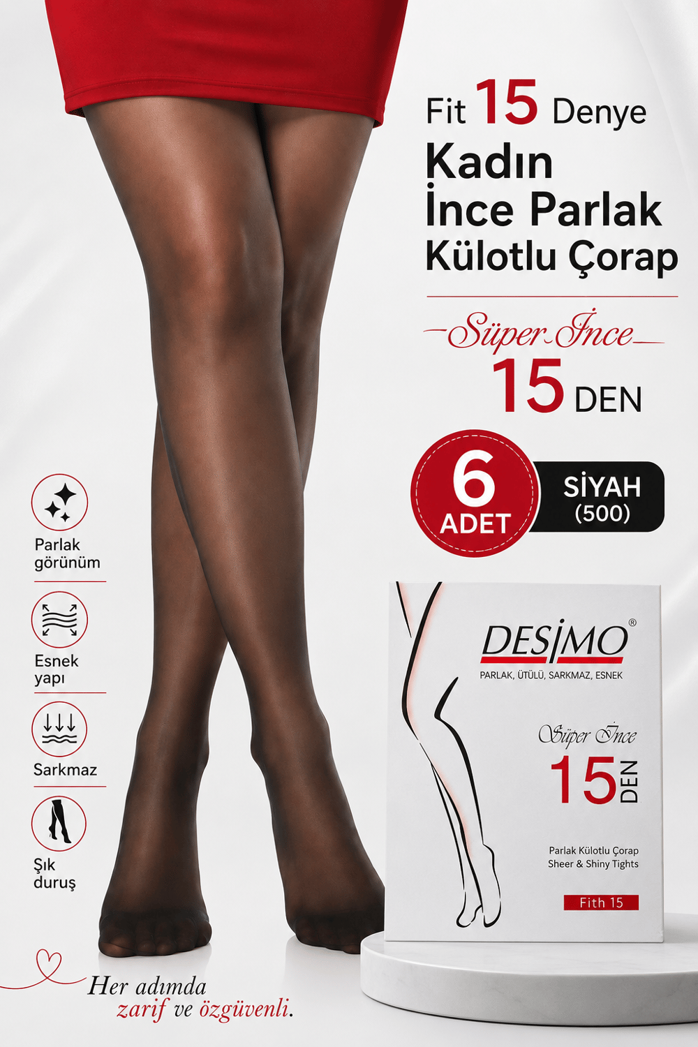 Fit 15 Denye Kadın İnce Parlak Külotlu Çorap – 6 Adet - SİYAH (500) 
