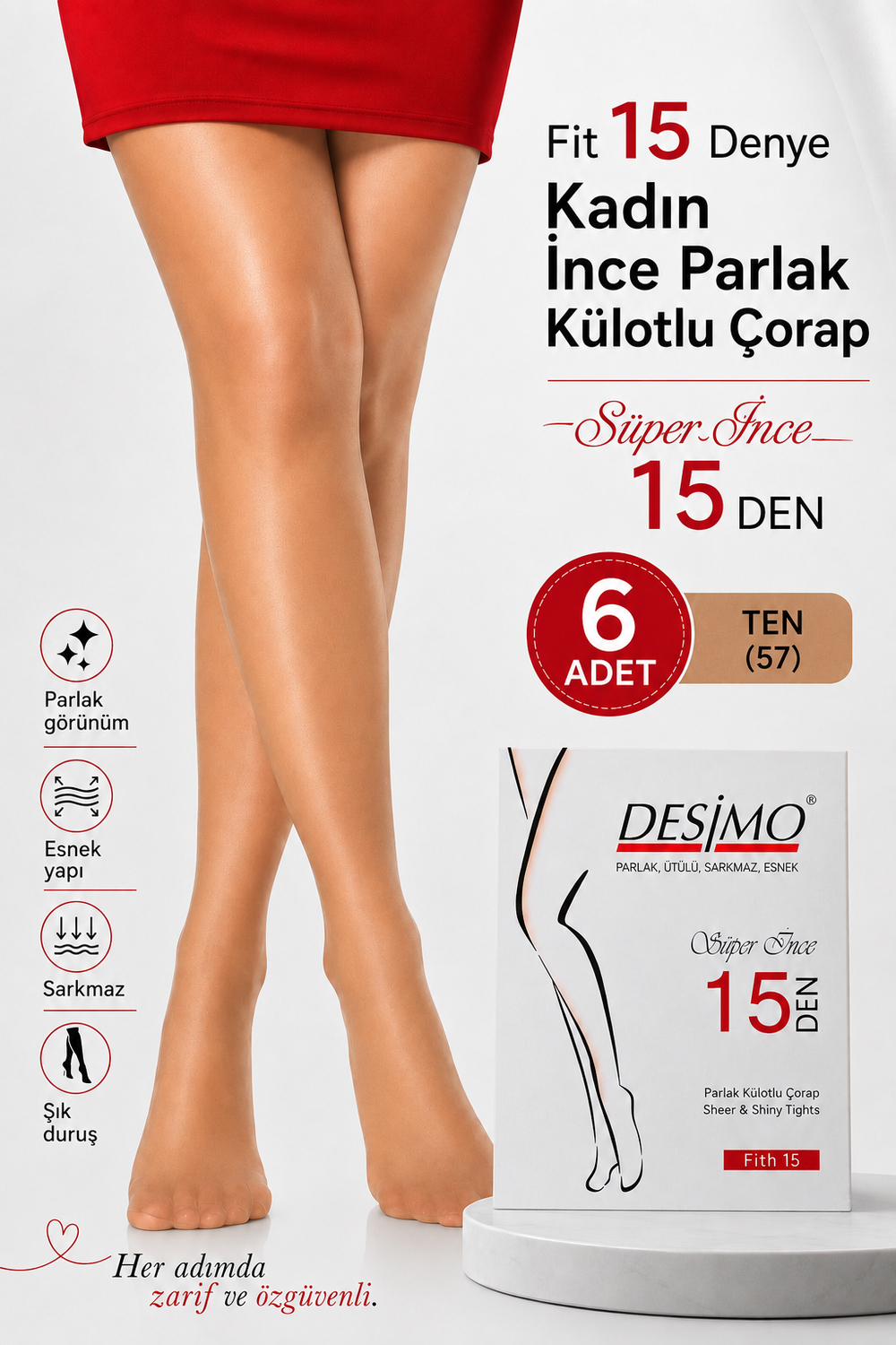 Fit 15 Denye Kadın İnce Parlak Külotlu Çorap – 6 Adet - TEN (57) 