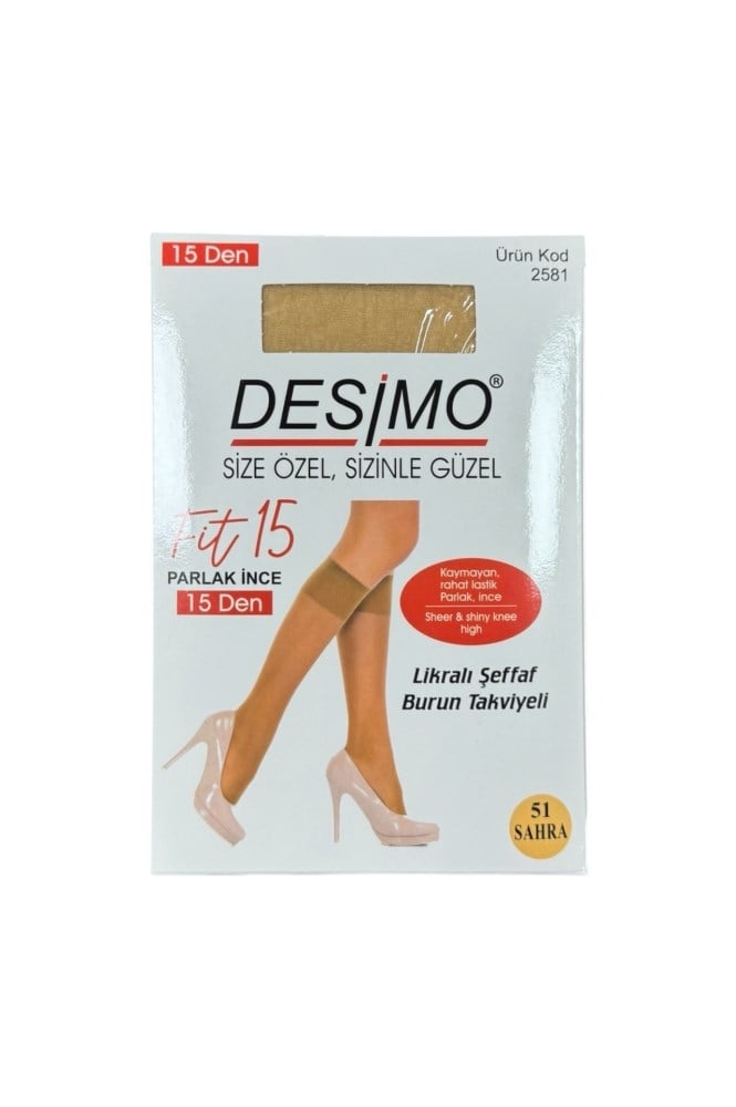 Fit 15 Denye Kadın İnce Parlak Diz Altı Pantolon Çorabı 12 Çift – Sahra Ten (51)