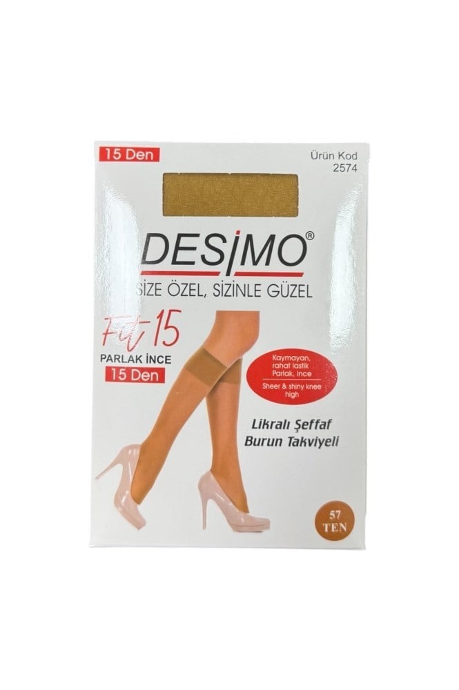 Fit 15 Denye Kadın İnce Parlak Diz Altı Pantolon Çorabı 12 Çift – Ten (57)