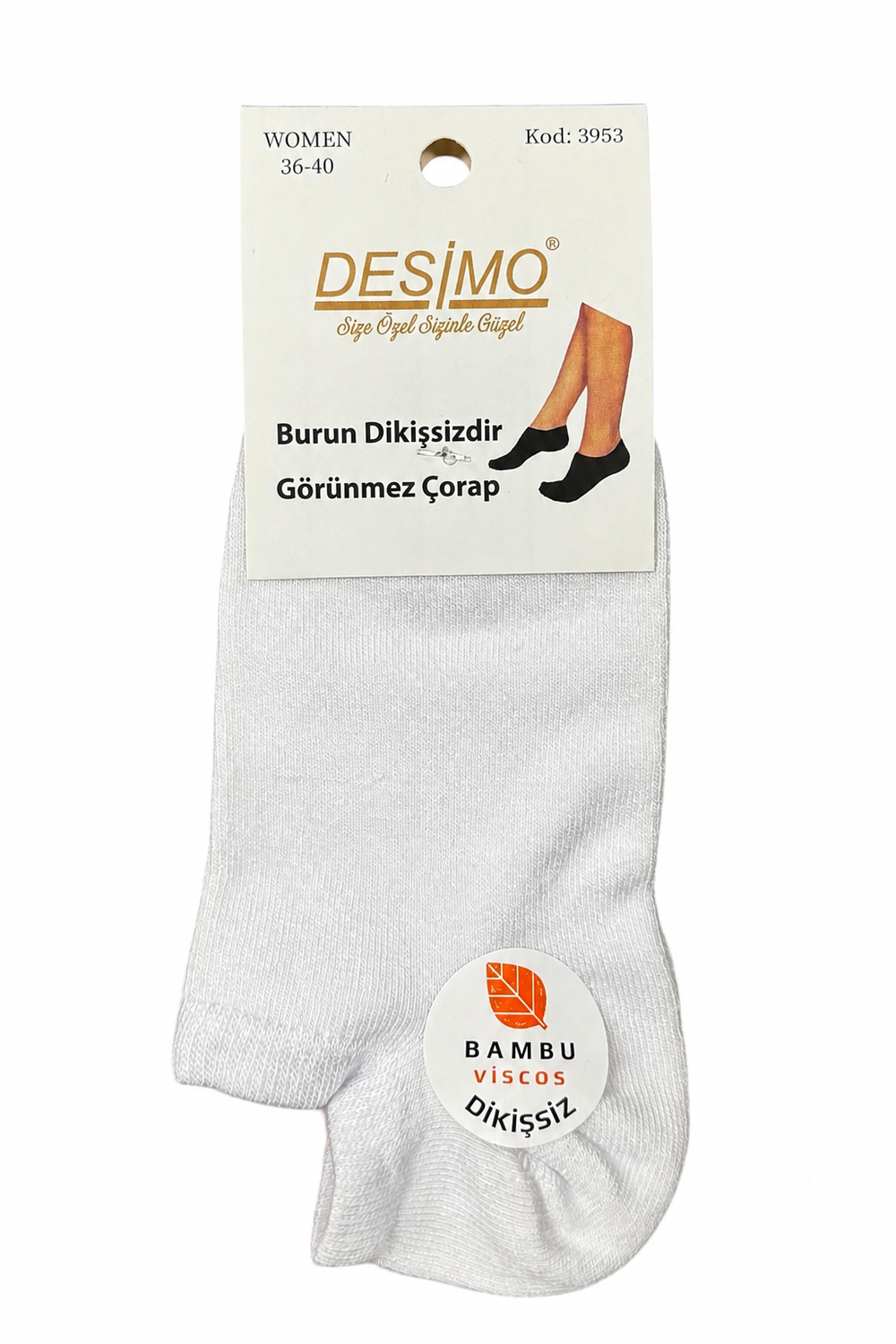 Kadın Bambu Dikişsiz Görünmez Babet ve Sneaker Çorabı – BEYAZ