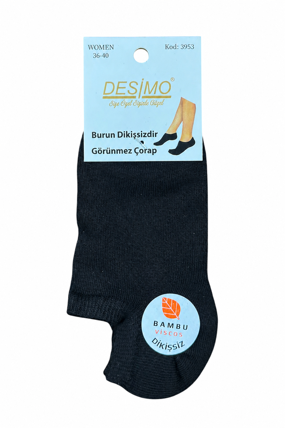 Kadın Bambu Dikişsiz Görünmez Babet ve Sneaker Çorabı – SİYAH