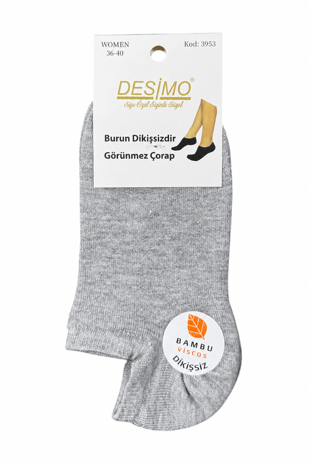 Kadın Bambu Dikişsiz Görünmez Babet ve Sneaker Çorabı – GRİ