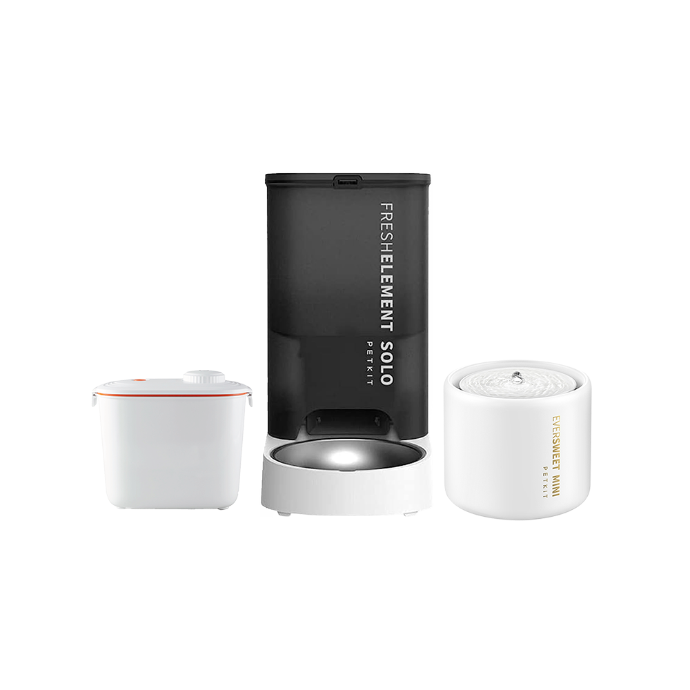 Petkit Fresh Element Solo Akıllı Mama Kabı, Eversweet 5 Mini Su Pınarı ve Vakumlu Mama Saklama Kabı Paketi