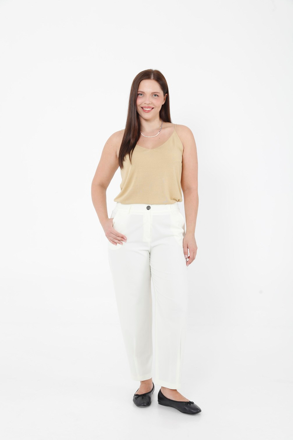 Büyük Beden Paça Pens Detaylı Lastikli Rahat Pantolon Tereyağ