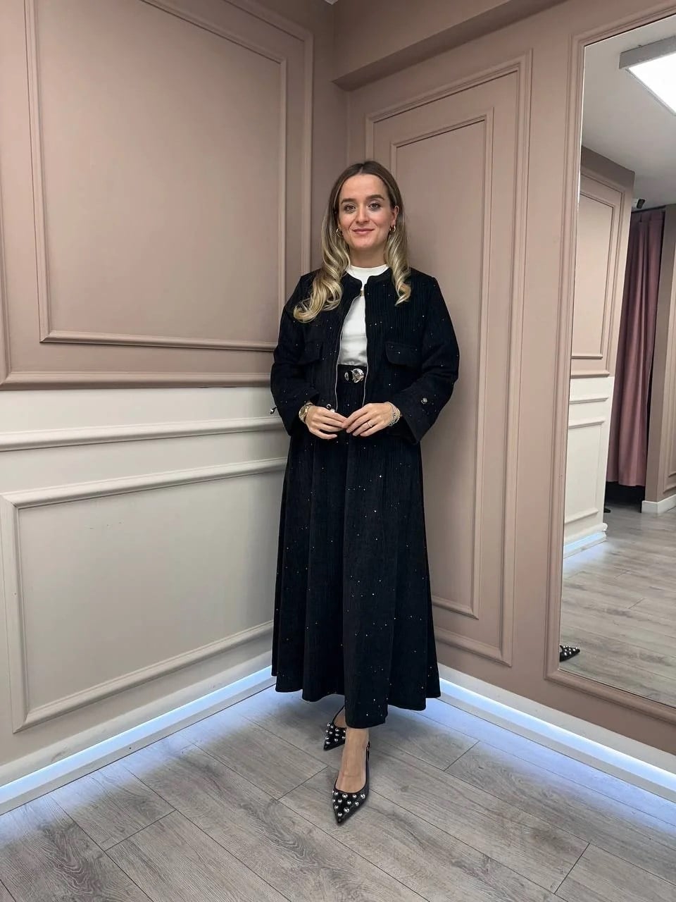 Ceremony 6918 Siyah Kadife Pul Detaylı Etekli Takım