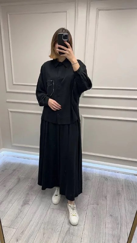 Ceremony 6945 Siyah Tuniği Boncuk İşlemeli Etekli Takım