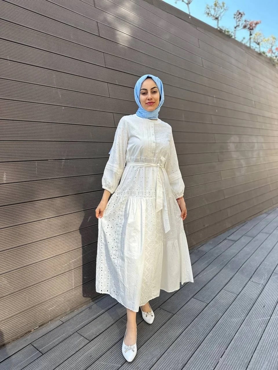 Ceremony S-3719 Beyaz Güpür Detaylı Elbise
