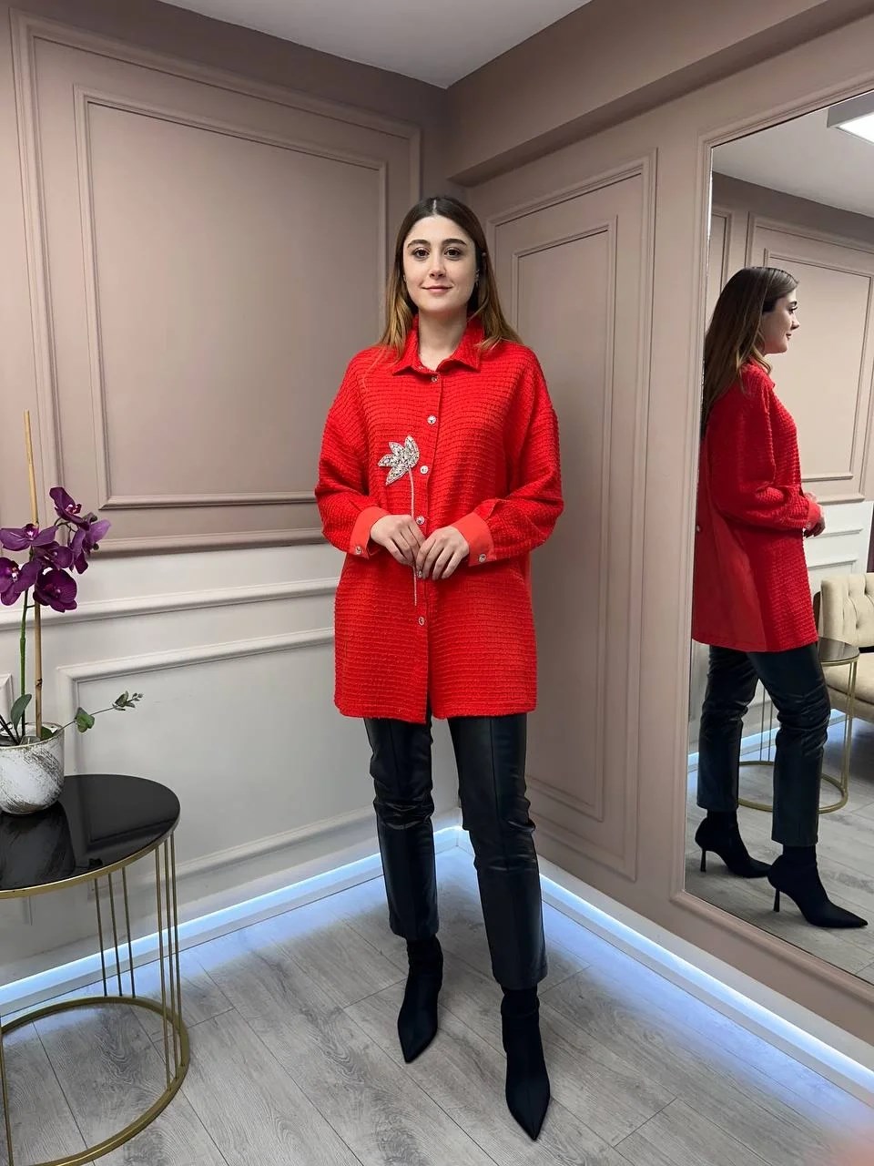 Ghisa 25YGSTNK4833 Kırmızı Taş Detaylı Tunik