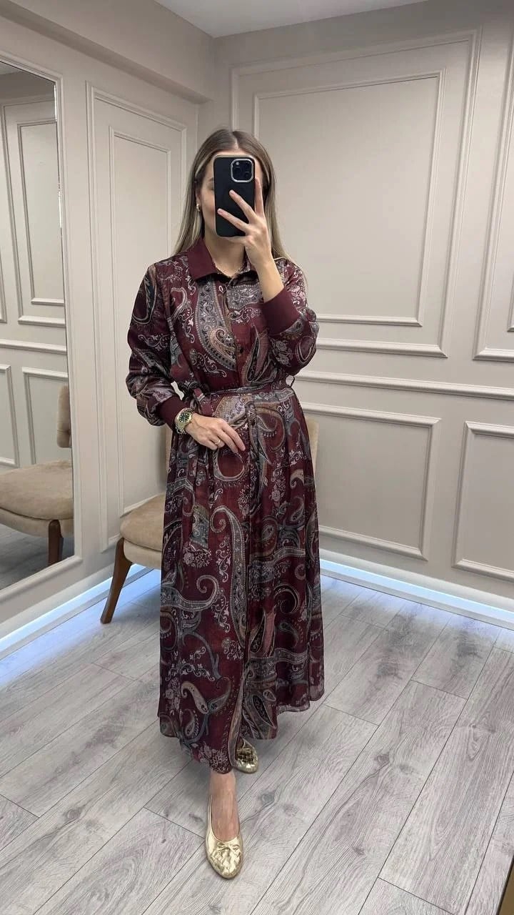 Ghisa 26KGSELB4085 Bordo Beli Kuşaklı Elbise