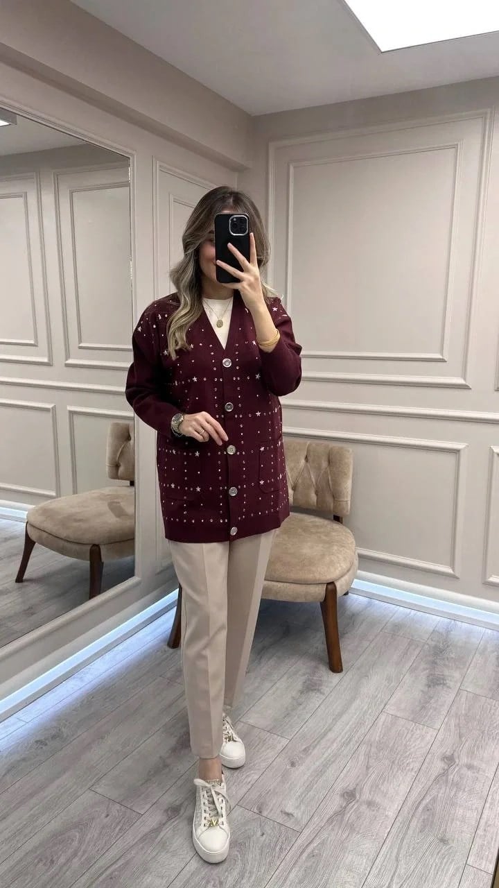 Ghisa 26KGSHRK3301 Bordo Taş Detaylı Hırka
