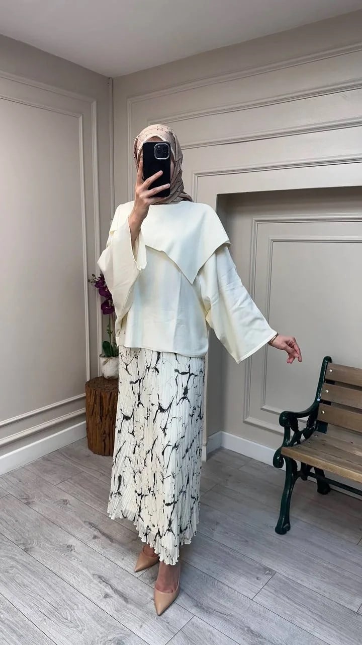 Ghisa 26KOBTNK4194 Ekru Asimetrik Geniş Yaka Tunik