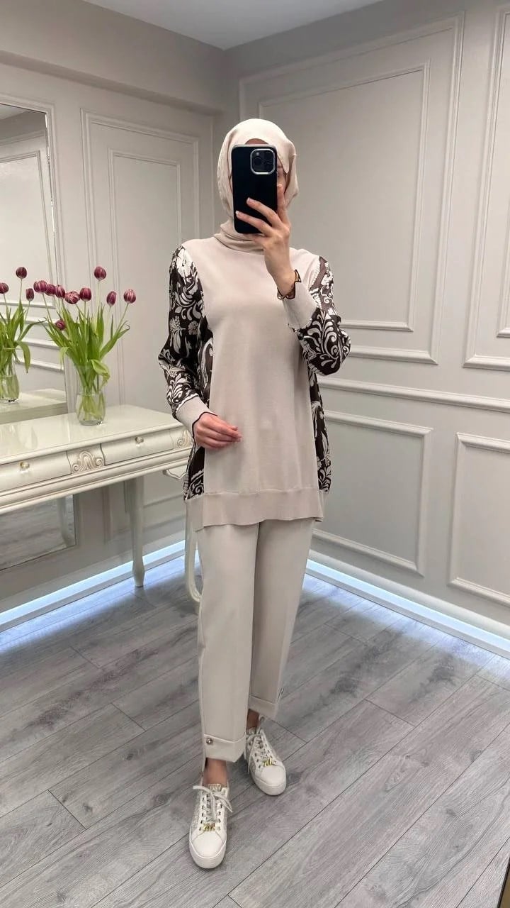 Ghisa 3630T4200 Bej Kol Ve Yanları Detaylı Tunik