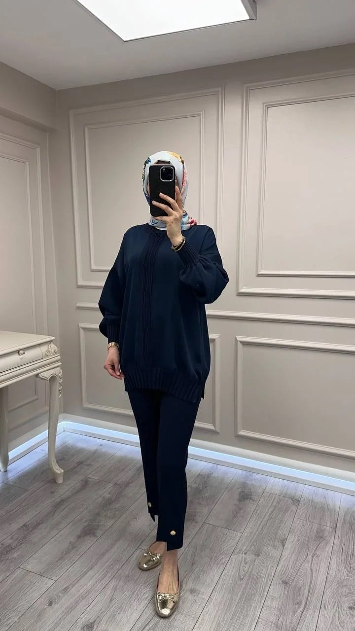 Ghisa 3630T4422 Lacivert Etek Ucu Ve Önü Merserize Detaylı Tunik