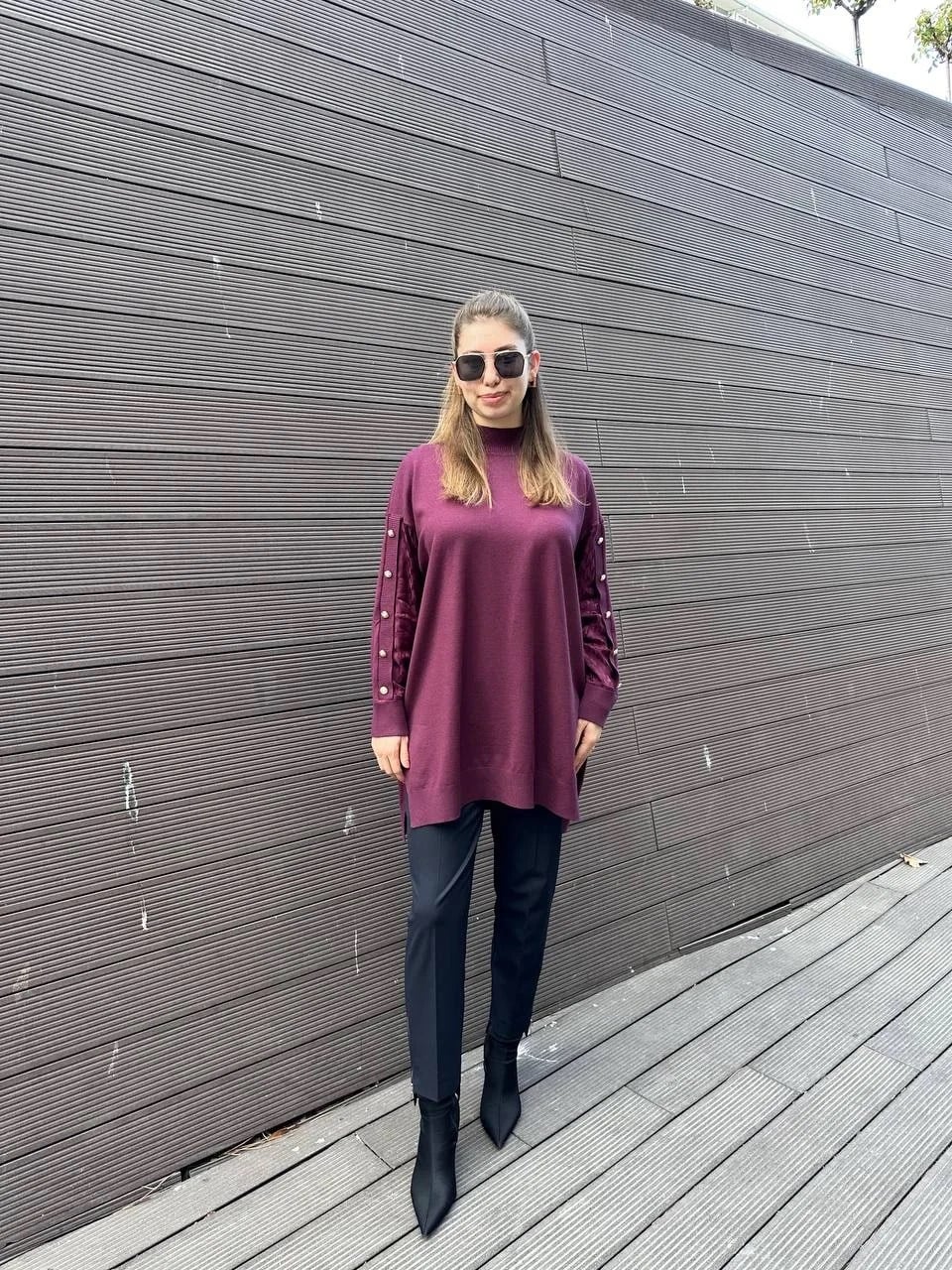 Ghisa 5KOBTNK4803 Mürdüm Kol Detaylı Triko Tunik