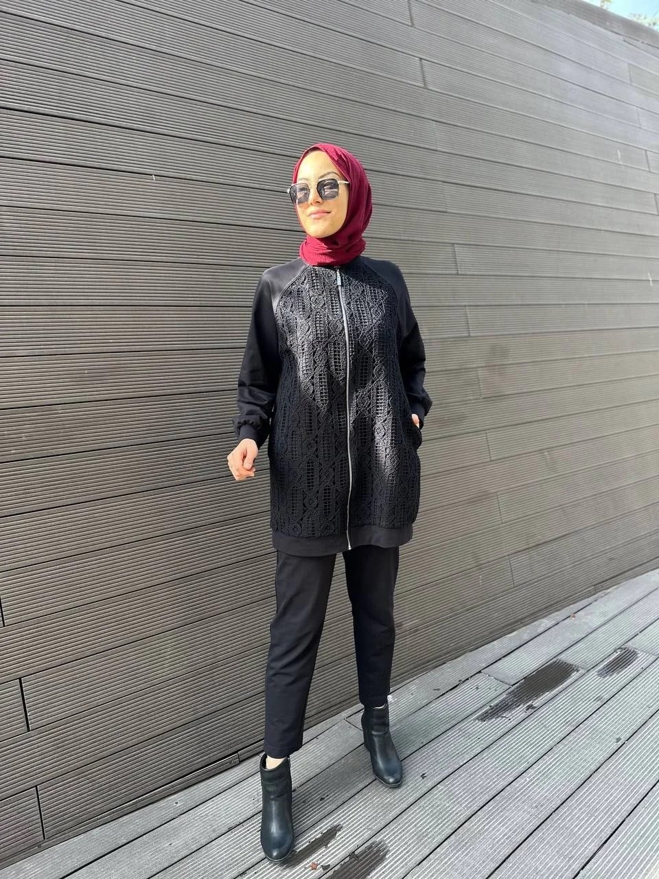 Heddy & Nurcan Çetin 24202 Siyah Önü Dantelli Fermuarlı Takım