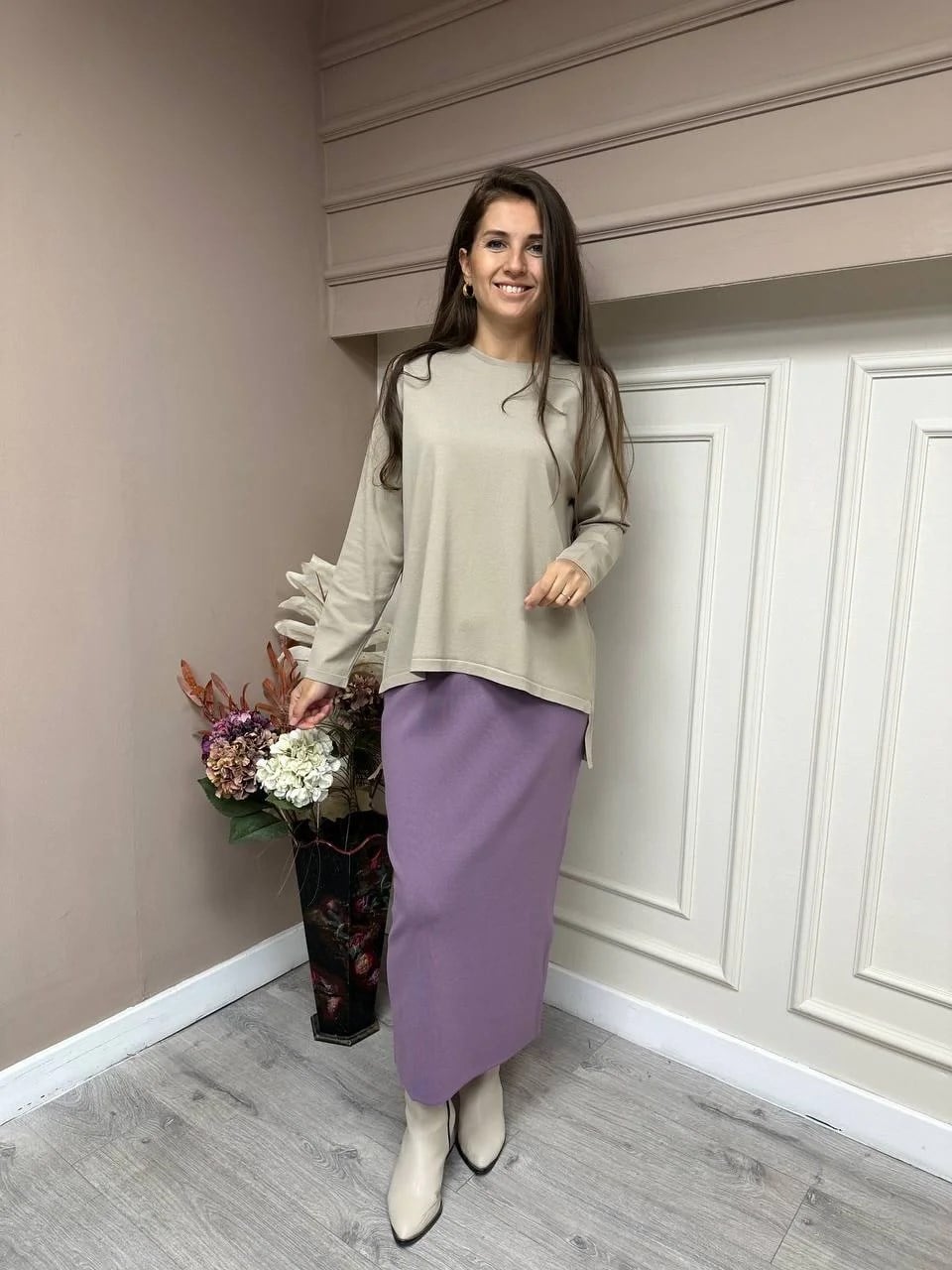 İnvee 5685 Eflatun Triko Kalem Etek