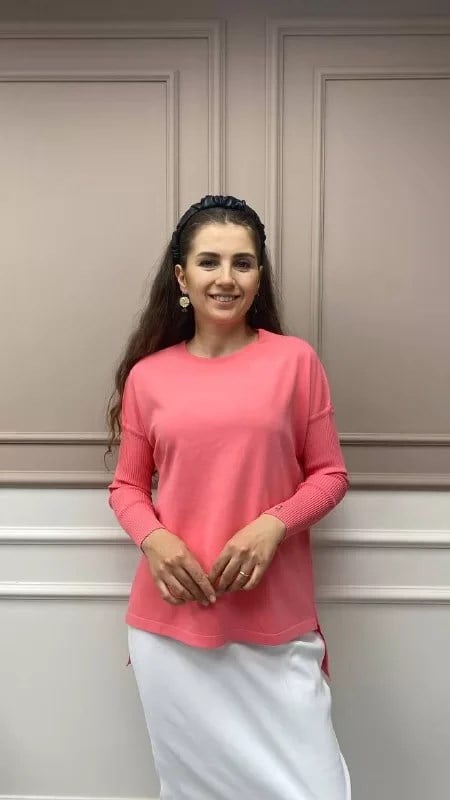 İnvee 5879 Pembe Önü Kısa Arkası Uzun Triko