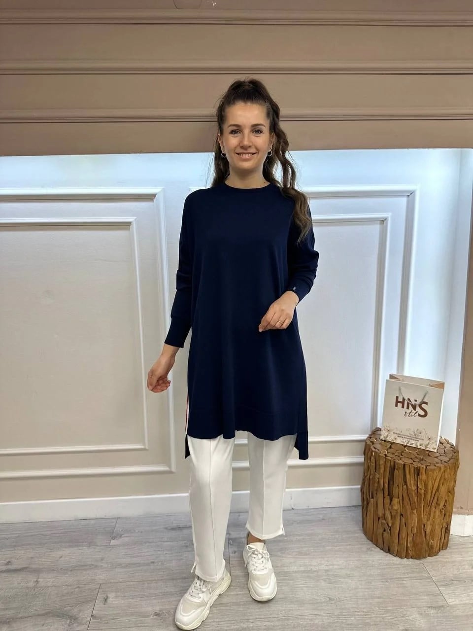 İnvee 6367 Lacivert Yanı Renkli Şerit Detaylı Triko