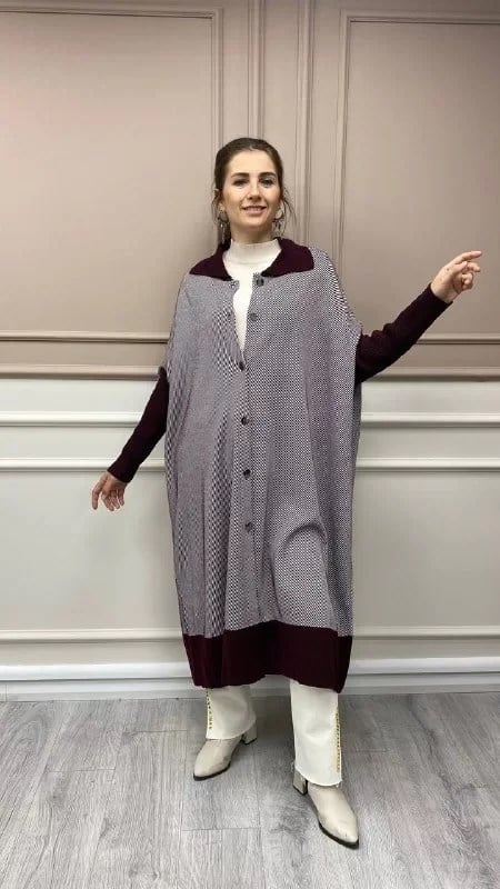 İnvee 6693 Bordo Yarasa Kol Hırka