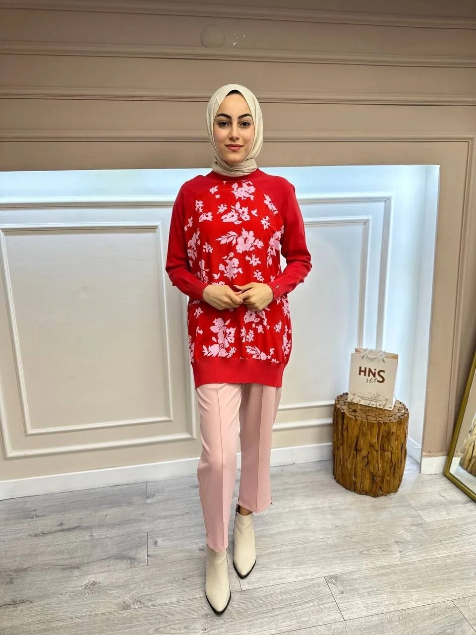 İnvee 6723 Nar Çiçeği Önü Desenli Triko