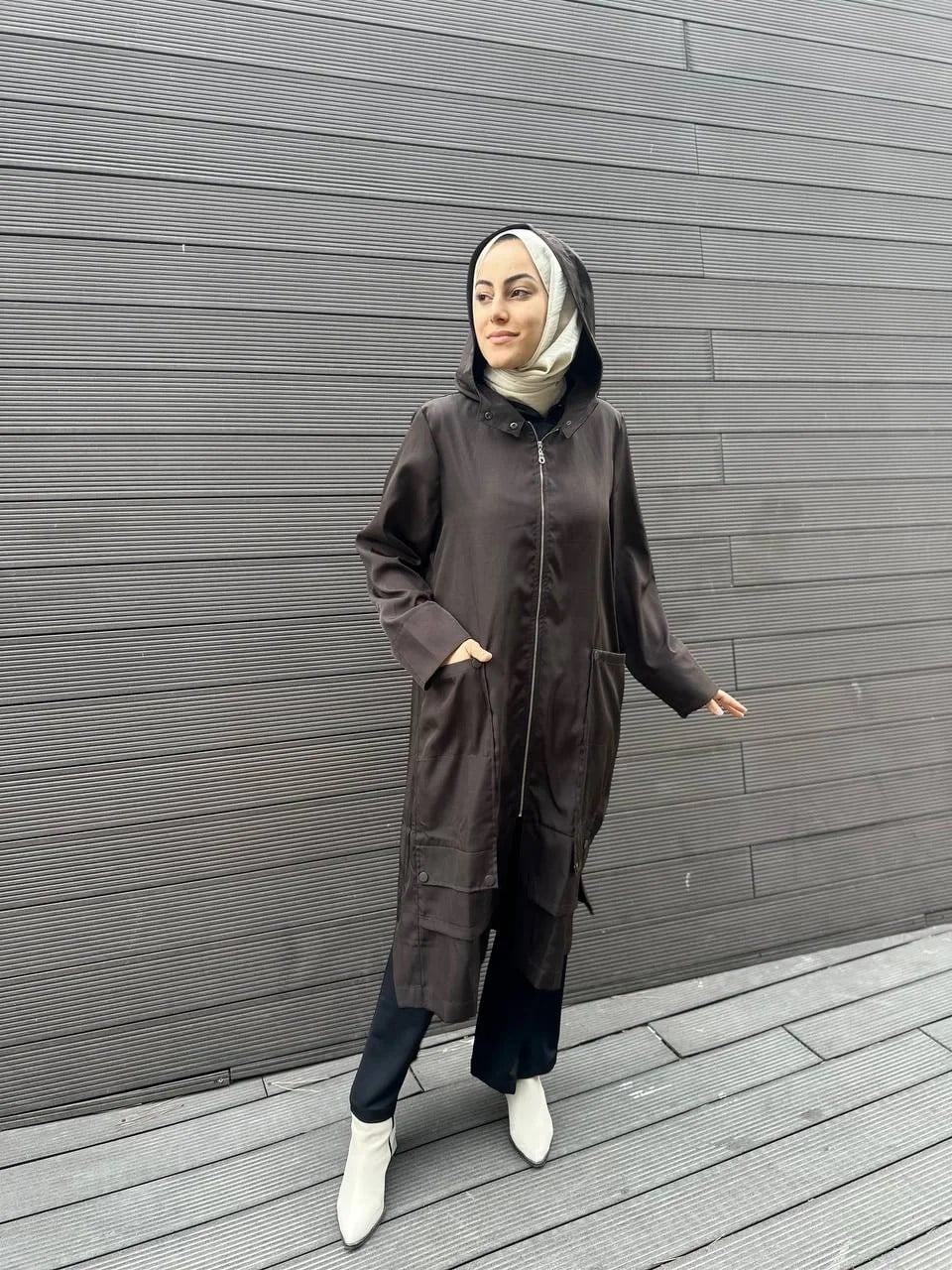 İnvee 6814 Kahve Cep Detaylı Şapkalı Kap