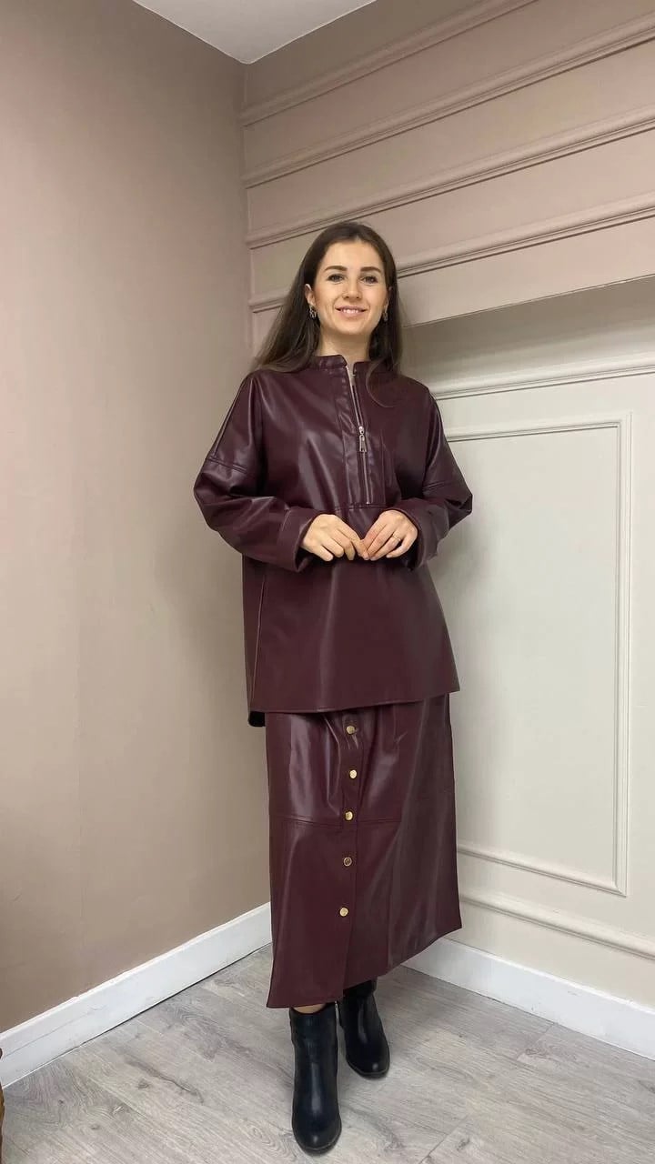 İnvee 6816 Bordo Deri Etek