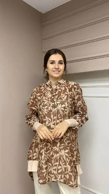 İnvee 6834 Kahve Yanı Lastik Detaylı Gömlek