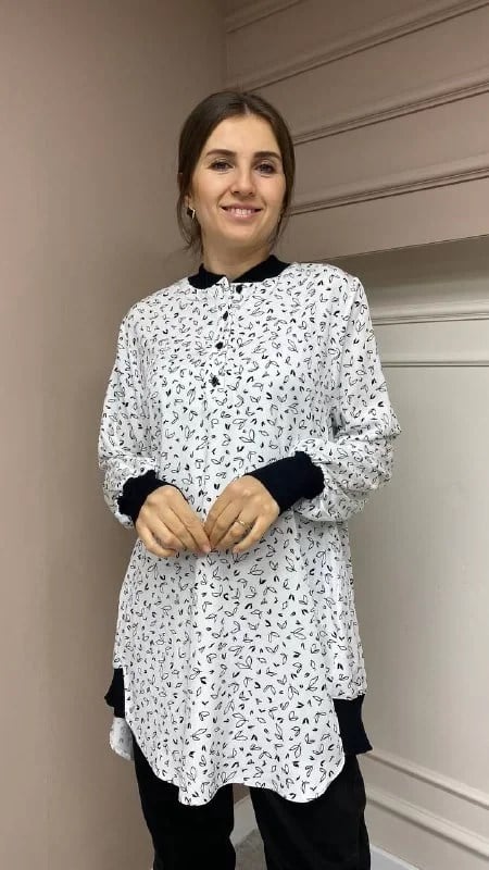 İnvee 6834 Siyah Yanı Lastik Detaylı Gömlek