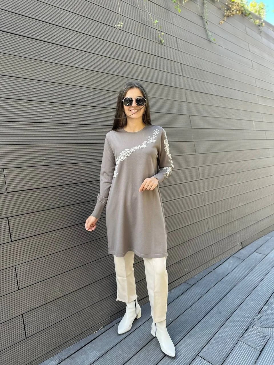 İnvee 6849 Vizon Güldalı Triko Tunik