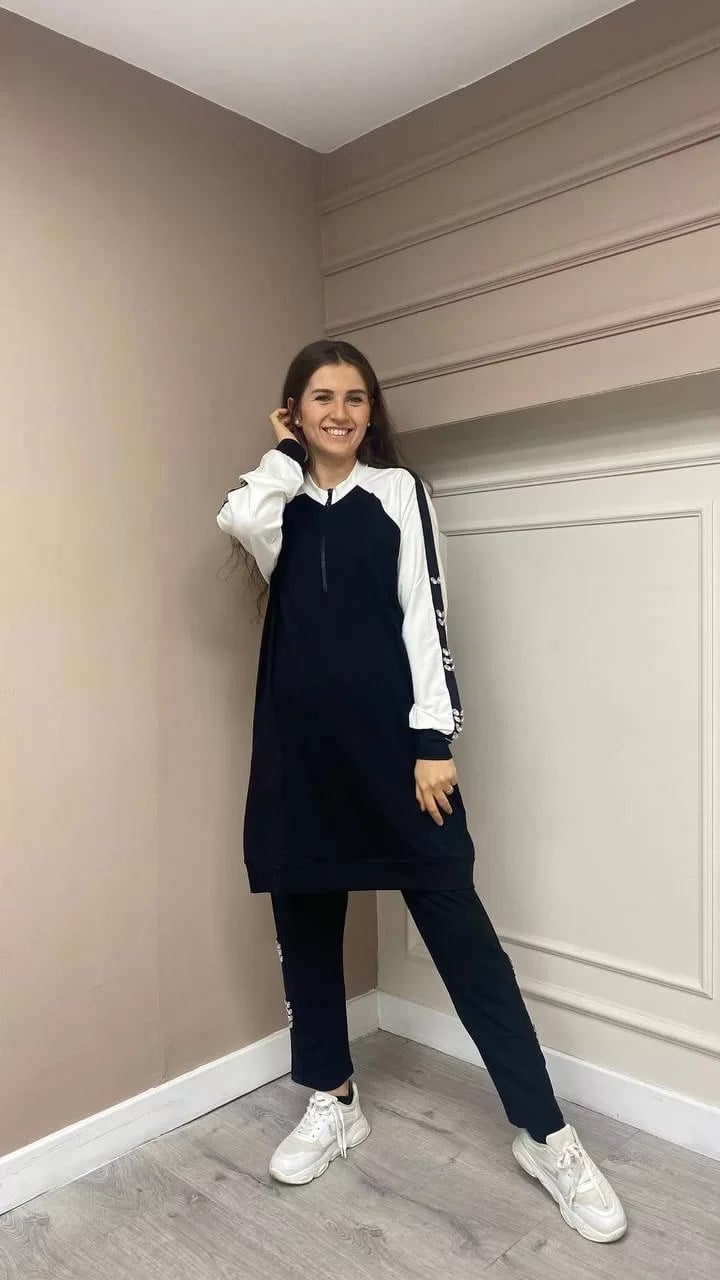 İnvee 6854 Siyah Taş Detaylı Takım
