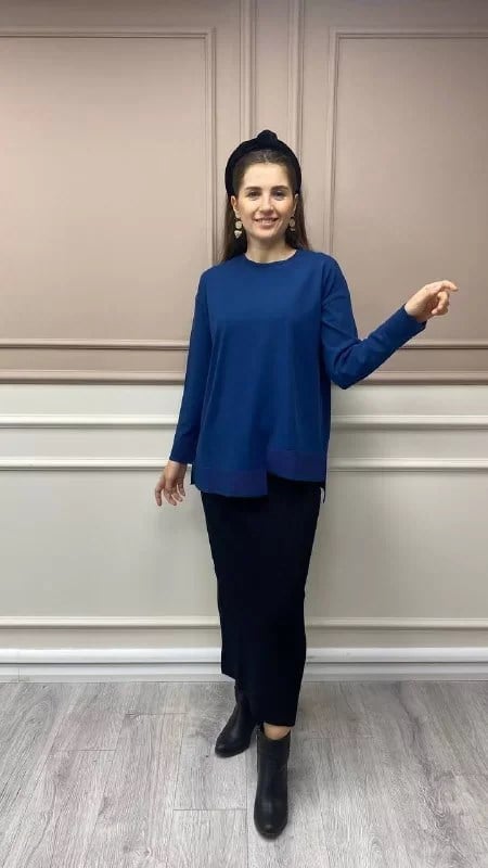 İnvee 6859 Lacivert Asimetrik Kesim Tunik