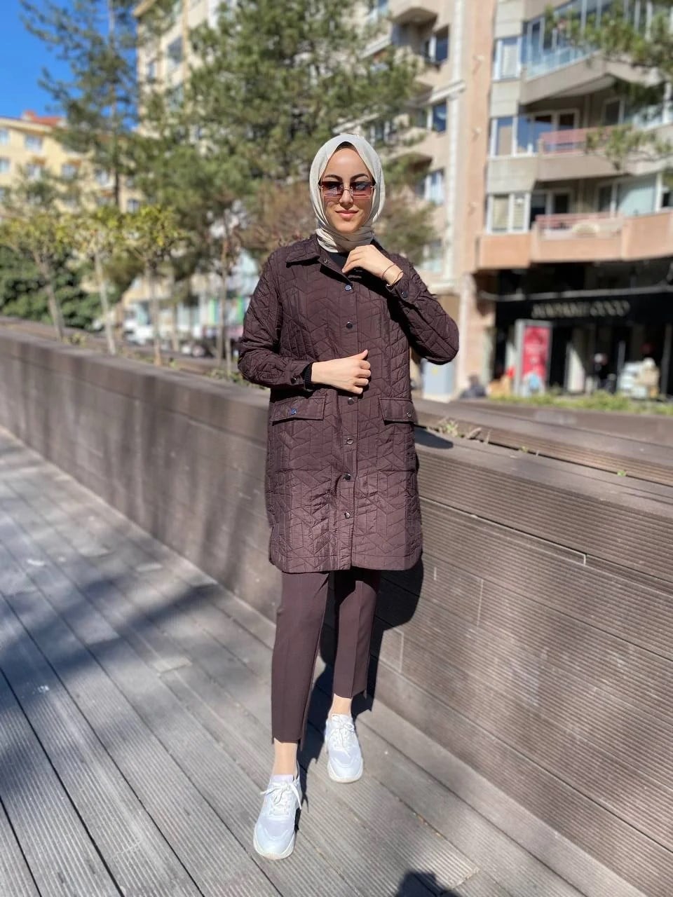 İnvee 6879 Kahve Çıtçıtlı Kapitone Ceket
