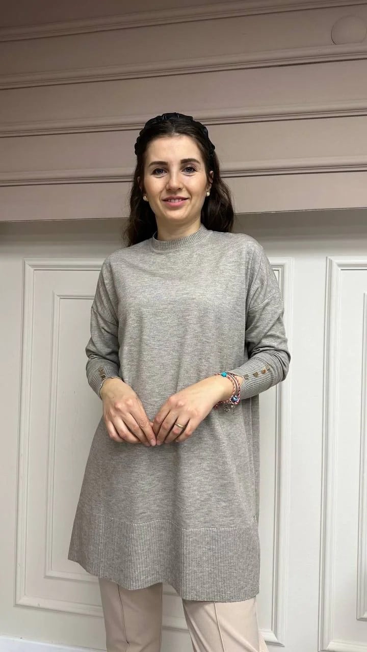 İnvee 6882 Bej Bilek Detaylı Triko
